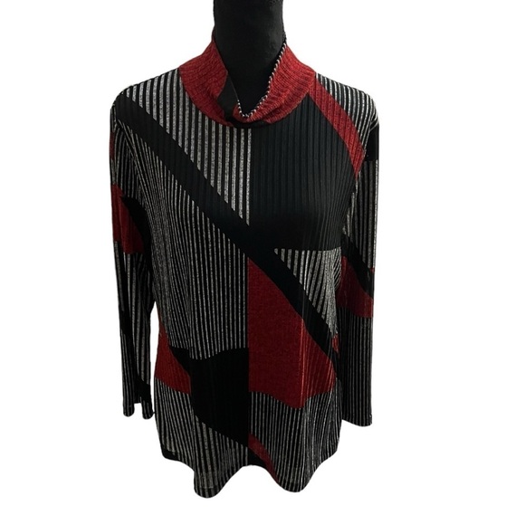 DKNY Geometric Print Mock Neck Blouse Extra Large - Picture 1 of 11
